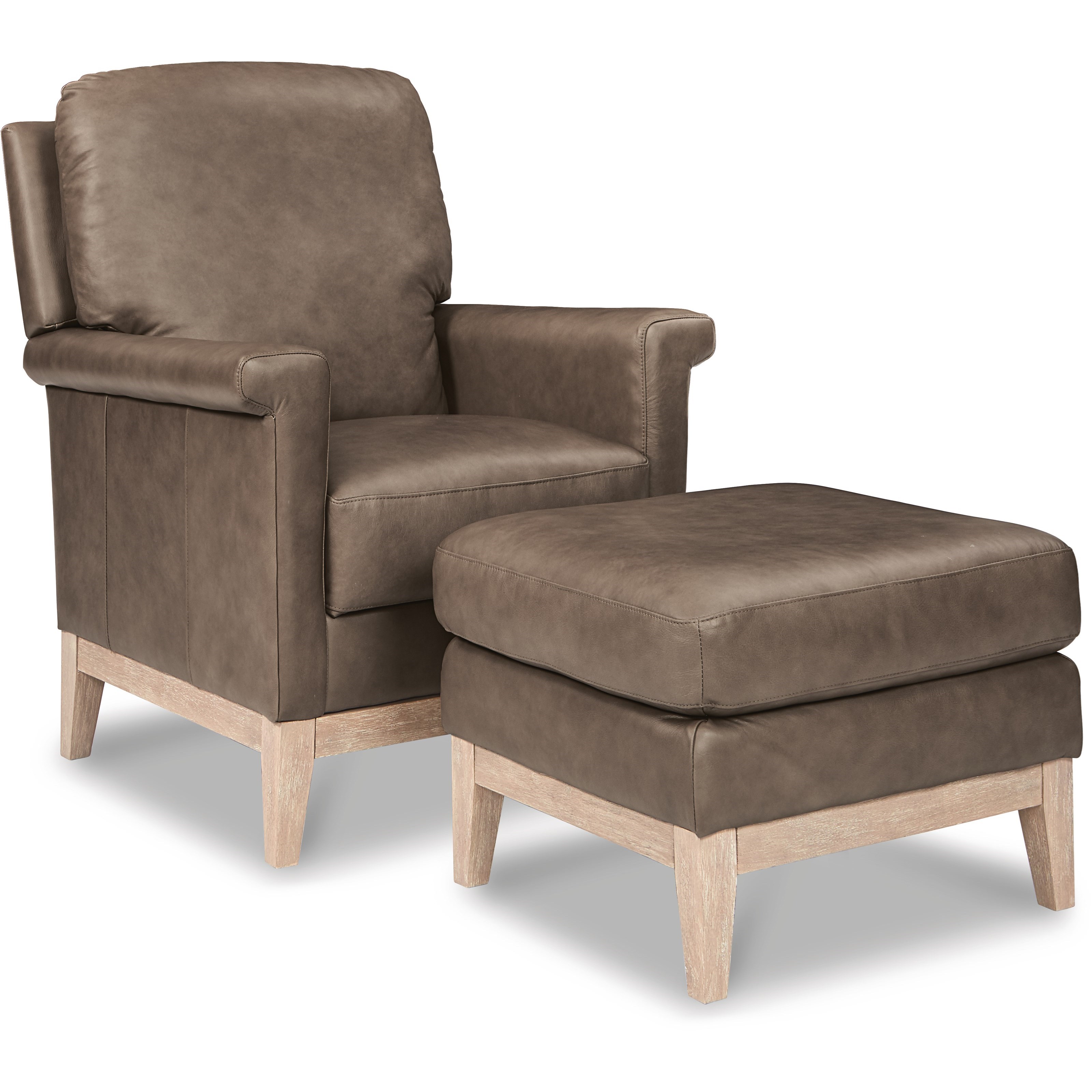 LaZBoy Ferndale Modern Chair and Ottoman with Solid Wood Base